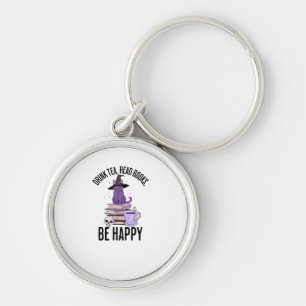 Drink Read Bokar Whimsigoth Halloween Design Desig Rund Silverfärgad Nyckelring