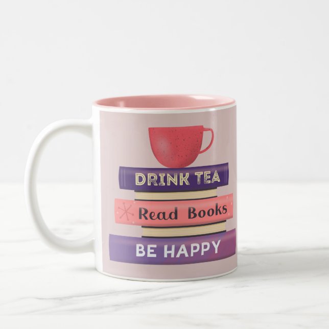Drink Tea, Bokar, Be Lycklig Två-Tonad Mugg (Vänster)