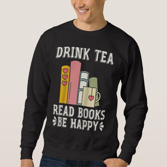 Drink Tea Read Books Be Happy Raglan Baseball 1 Lång Ärmad Tröja (Framsida)