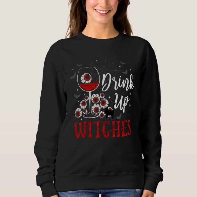 Drink Up Witches Eyeball Wine Glasses Spooky Seaso T Shirt (Framsida)