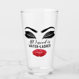 Drink Vatten Makeup Artist Eyelash Red Kiss Glaskopp