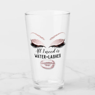 Drink Vatten Makeup Artist Eyelash Rosa Läppar Glaskopp