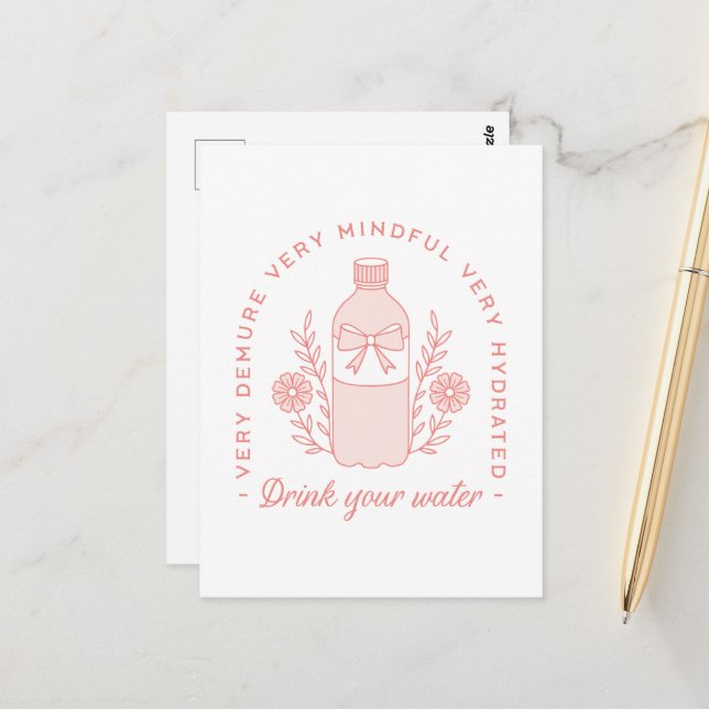 Drink vatten påminnelse om disketterhet rosa estet vykort (Fram/Back In Situ)