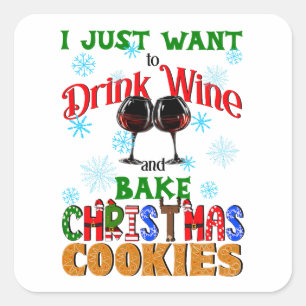 Drink Vin och Bake-julkakor Fyrkantigt Klistermärke