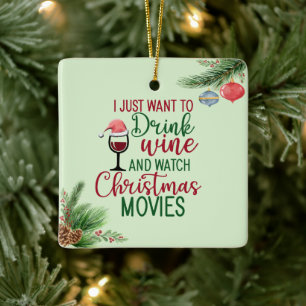 Drink Vin, titta på julfilmer, eat Cookies Julgransprydnad Keramik