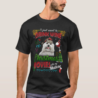 Drink Vin vaktar julfilmer med mina maltesiska T Shirt