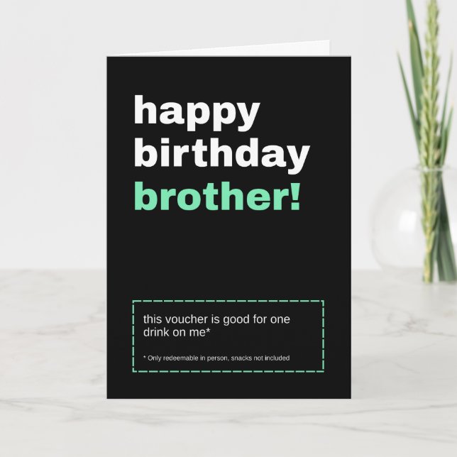 Drink Voucher Brother Birthday Card Kort (Framsida)