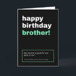 Drink Voucher Brother Birthday Card Kort<br><div class="desc">Få din bror att skratta på sin stora dag med det här roliga födelsedagskortet med en dryckeskupong. Med en lekfull design och fräckt humor är det perfektens blandning av syskon sass och födelsedagsglädje. Inuti hittar du en faux-drink-kupong som kan lösas in för en dryck som han själv väljer (villkor och...</div>