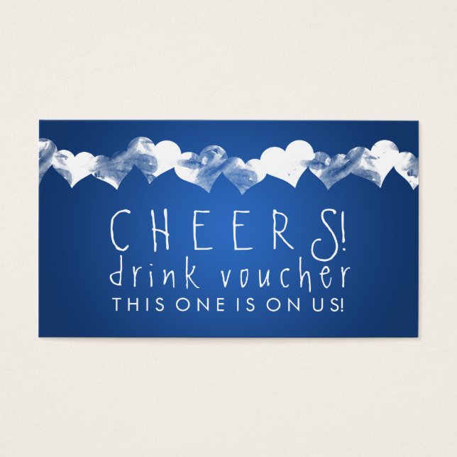 Drink Voucher Grunge Hearts Blue Visitkort (Framsidan)