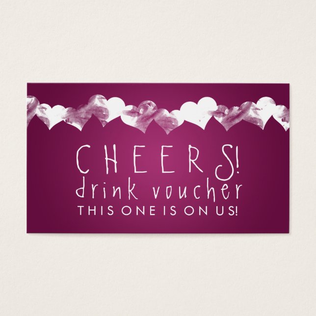 Drink Voucher Grunge Hearts Rosa Berry Visitkort (Framsidan)