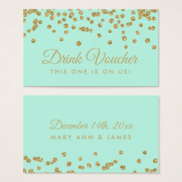 Drink Voucher Guld Faux Glitter Confetti Mint Visitkort