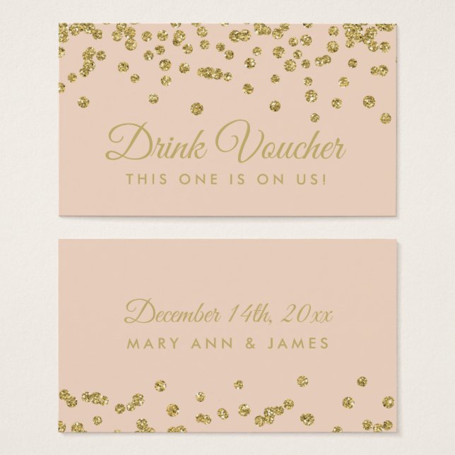 Drink Voucher Guld Faux Glitter Confetti  Visitkort (Framsida & baksida)