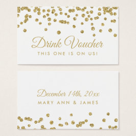 Drink Voucher Guld Faux Glitter Confetti White Visitkort