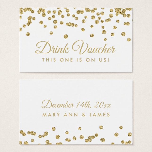 Drink Voucher Guld Faux Glitter Confetti White Visitkort (Framsida & baksida)