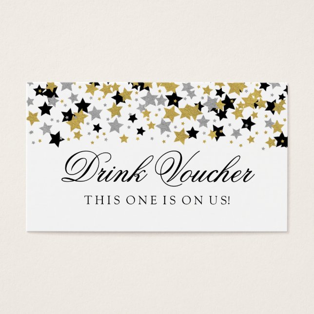Drink Voucher Guld & Silver Glitter Stars Confetti Visitkort (Framsidan)