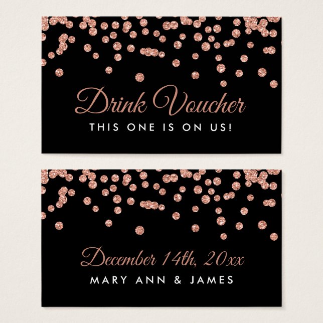 Drink Voucher Ro Guld Faux Glitter Confetti Blac Visitkort (Framsida & baksida)