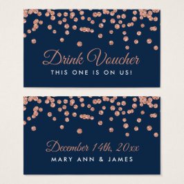 Drink Voucher Ro Guld Faux Glitter Confetti Navy Visitkort