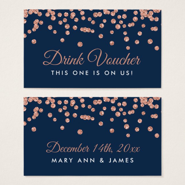 Drink Voucher Ro Guld Faux Glitter Confetti Navy Visitkort (Framsida & baksida)