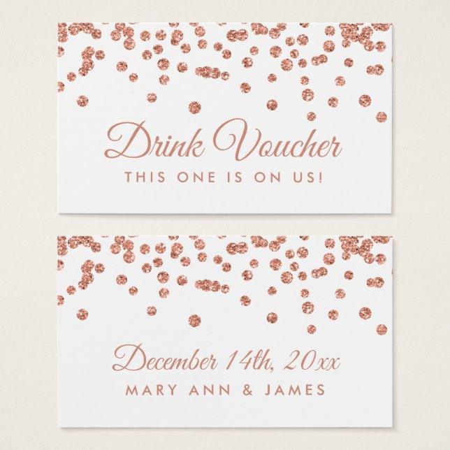 Drink Voucher Ro Guld Faux Glitter Confetti Visitkort (Framsida & baksida)