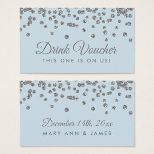 Drink Voucher Silver Faux Glitter Confetti Ice Blu Visitkort
