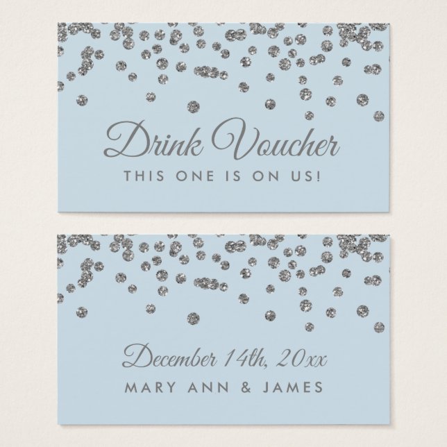Drink Voucher Silver Faux Glitter Confetti Ice Blu Visitkort (Framsida & baksida)