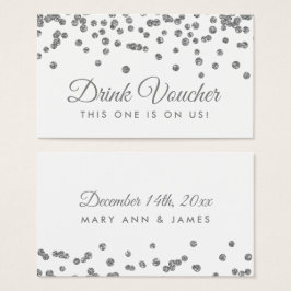Drink Voucher Silver Faux Glitter Confetti White Visitkort
