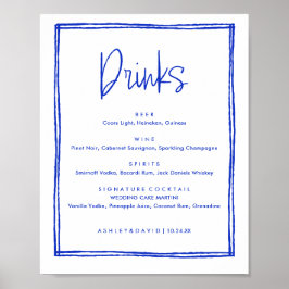 Drinkar från Hand plockade Fransk Blue Bröllop Pub Poster