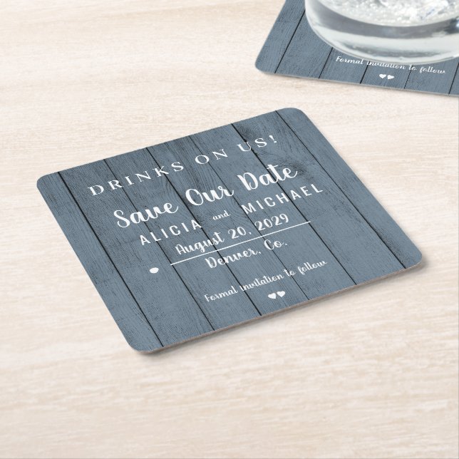 Drinkar på oss rent rustik bröllop spara datum underlägg papper kvadrat (Vinklad)