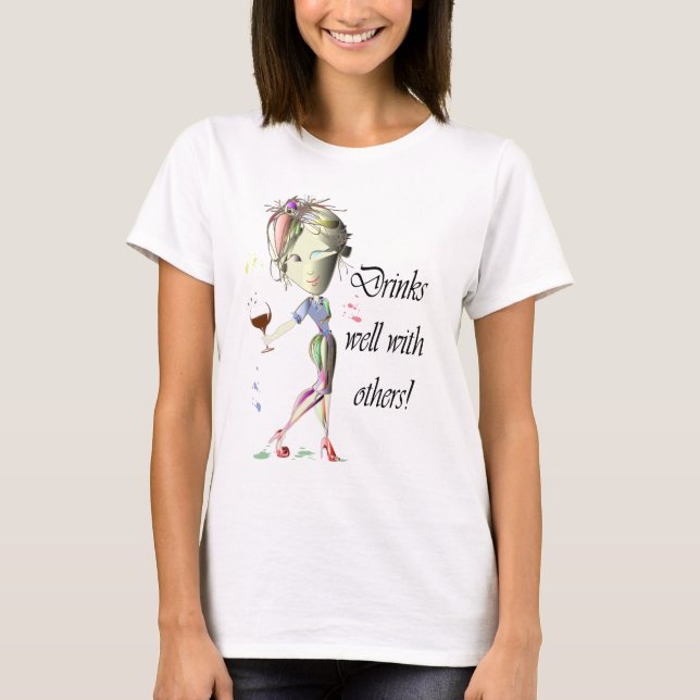 Drinkar väller fram med andra, rolig vinkonst t shirt (Framsida)
