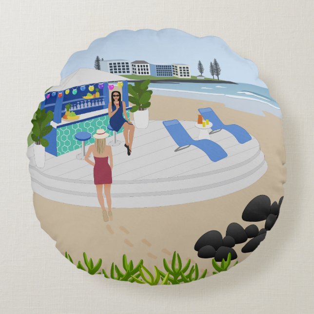 Drinkar vid Beach Pub Rund Kudde (Framsidan)