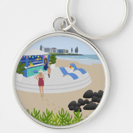 Drinkar vid Beach Pub Rund Silverfärgad Nyckelring