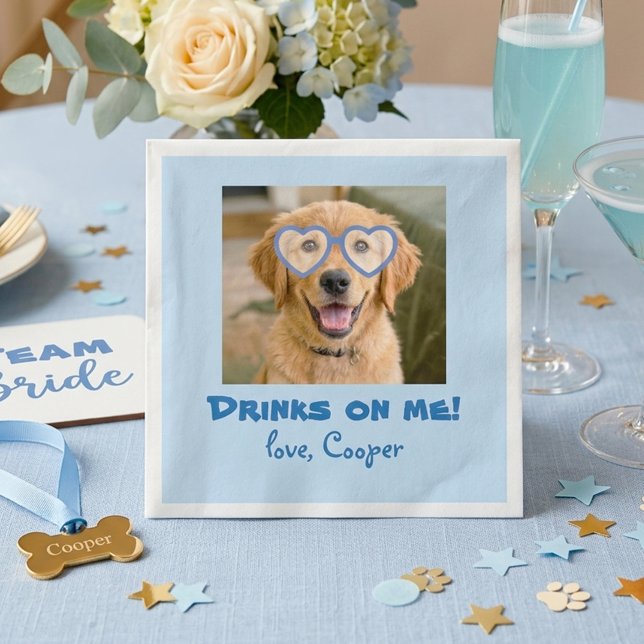 Drinken är på mig Söt Rolig Foto Modern Hund Bröll Pappersservett (Drinks on Me Cute Dog Photo Wedding Napkin)