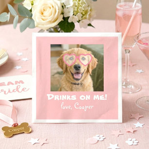 Drinken är på mig Söt Rolig Hund Foto Modern Rosa Pappersservett