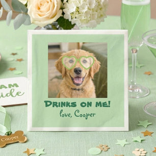 Drinken är på mig Sött Roligt Hund Foto Modern Grö Pappersservett