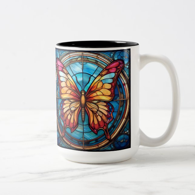 Drinkers med höger, fastsatt glasfjäril Två-Tonad mugg (Höger)