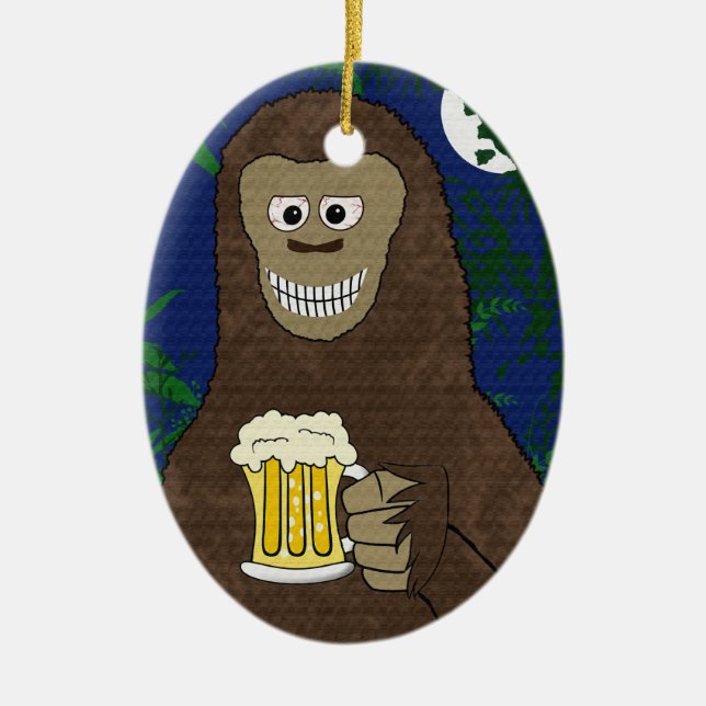 Drinkin Bigfoot-ornament (dubbla sided) Julgransprydnad Keramik (Framsidan)