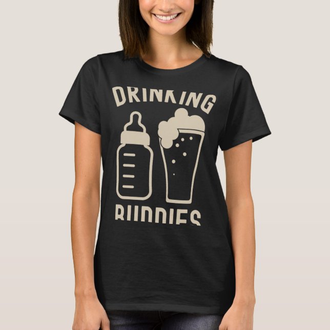 Drinking Buddies Dad Grandpa New Baby Beer And Bot T Shirt (Framsida)