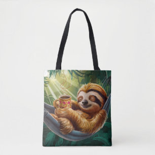 Drinking Coffee Cute Sloth Tygkasse