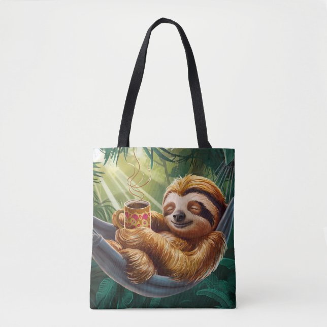 Drinking Coffee Cute Sloth Tygkasse (Framsida)