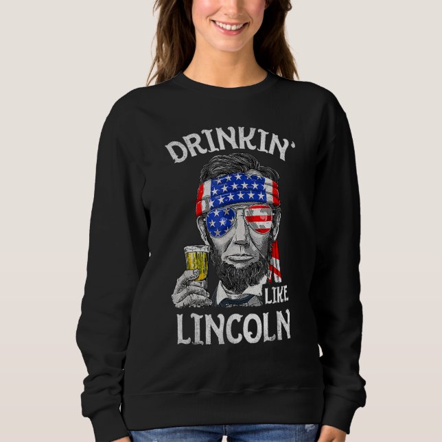 Drinking Like Lincoln  4th Of July US American Fla T Shirt (Framsida)