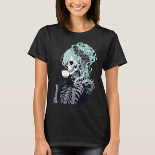 Drinking Skeleton Messy Bun Halloween Costume Girl T Shirt