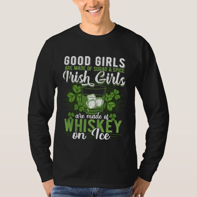Drinking Wine St Patricks Day Whiskey Irish Ladies T Shirt (Framsida)
