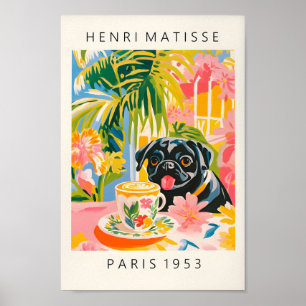 Drinkkaffe för svart pug, Rolig hund utskrift, Aes Poster