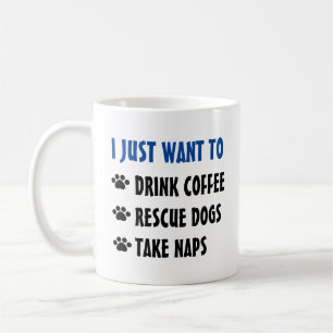 Drinkkaffe, räddinghundar, tar ta sig en tupplur kaffemugg
