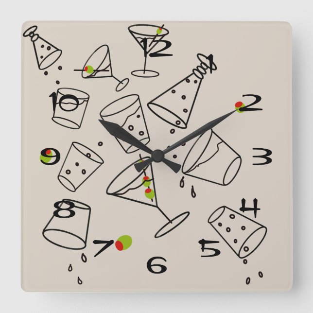 Drinks Acrylic Clock Fyrkantig Klocka (Framsida)