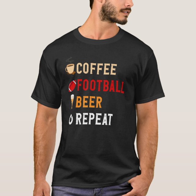 Drinks Älskare Lusnykaffe, fotboll, Beer Repeat N T Shirt (Framsida)