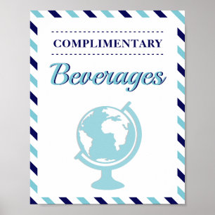 Drinks Beverages Navy Blue Travel Airplane Airline Poster