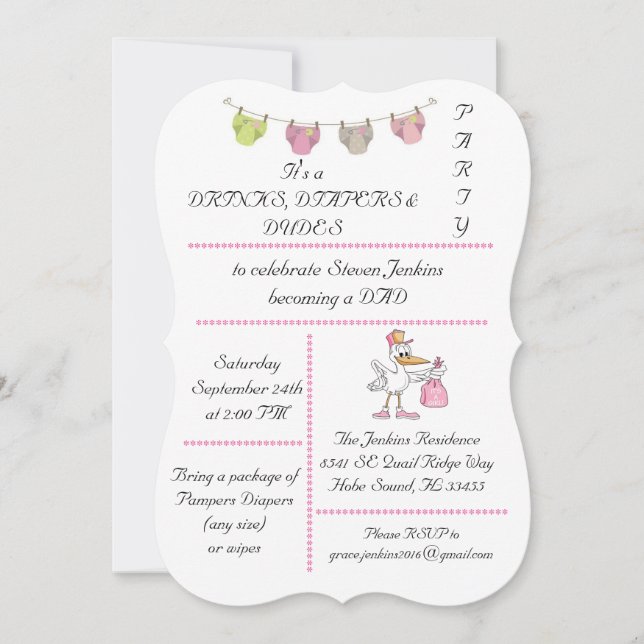 Drinks, blöjor & Dudes - inbjudan (Framsida)