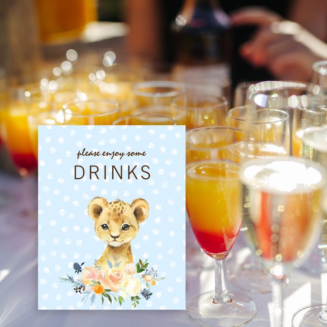 Drinks Bord Baby Shower Lejon Unge Blommigt Blue Poster (Skapare uppladdad)