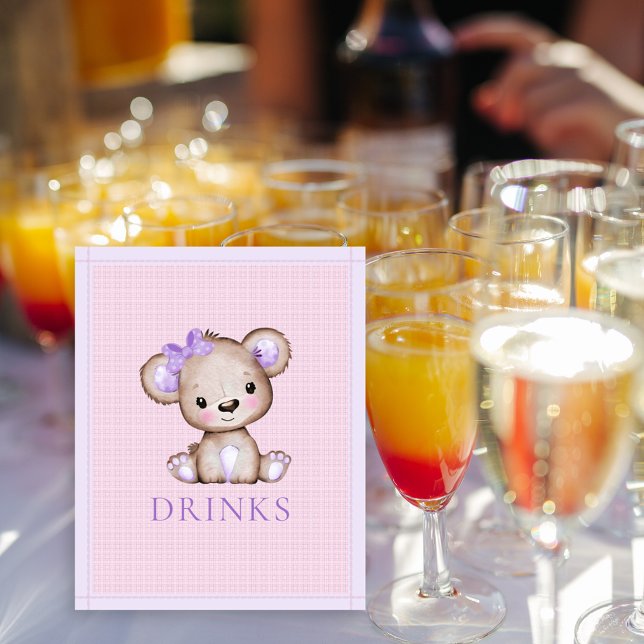 Drinks Bord Cute Girl Lila Bear Baby Shower Poster (Skapare uppladdad)